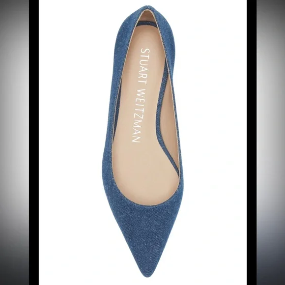 Stuart Weitzman Emilia Pointed Toe Denim Flats - Picture 2 of 4